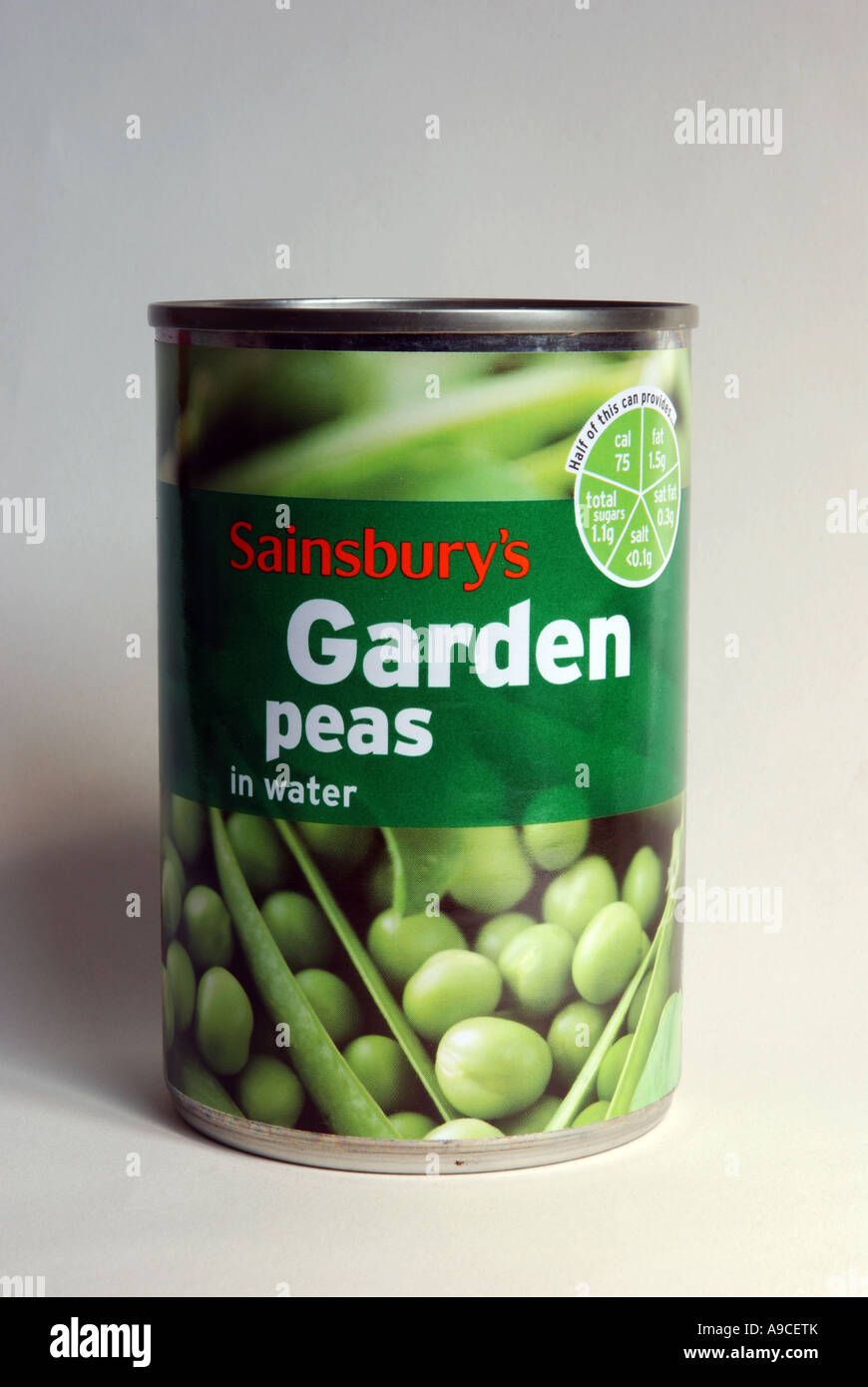 Can of Sainsbury`s garden peas Stock Photo Alamy
